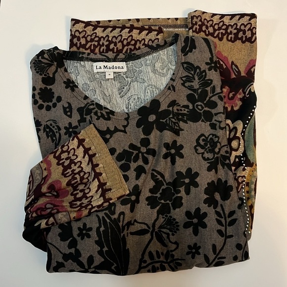 La Madona Tunic Soft Long Sleeve Owl Animal Print Scoop-neck Pullover Top size M - Picture 9 of 9